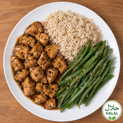 POULET AU POIVRE CHINOIS - RIZ THAI COMPLET - HARICOTS VERTS