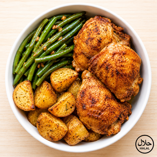 HAUT DE CUISSE DE POULET RÔTI AU PAPRIKA – POMME DE TERRE – HARICOTS VERTS