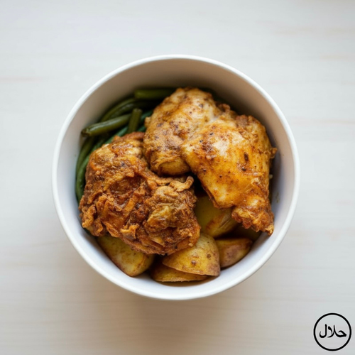 HAUT DE CUISSE DE POULET RÔTI AU PAPRIKA – POMME DE TERRE – HARICOTS VERTS