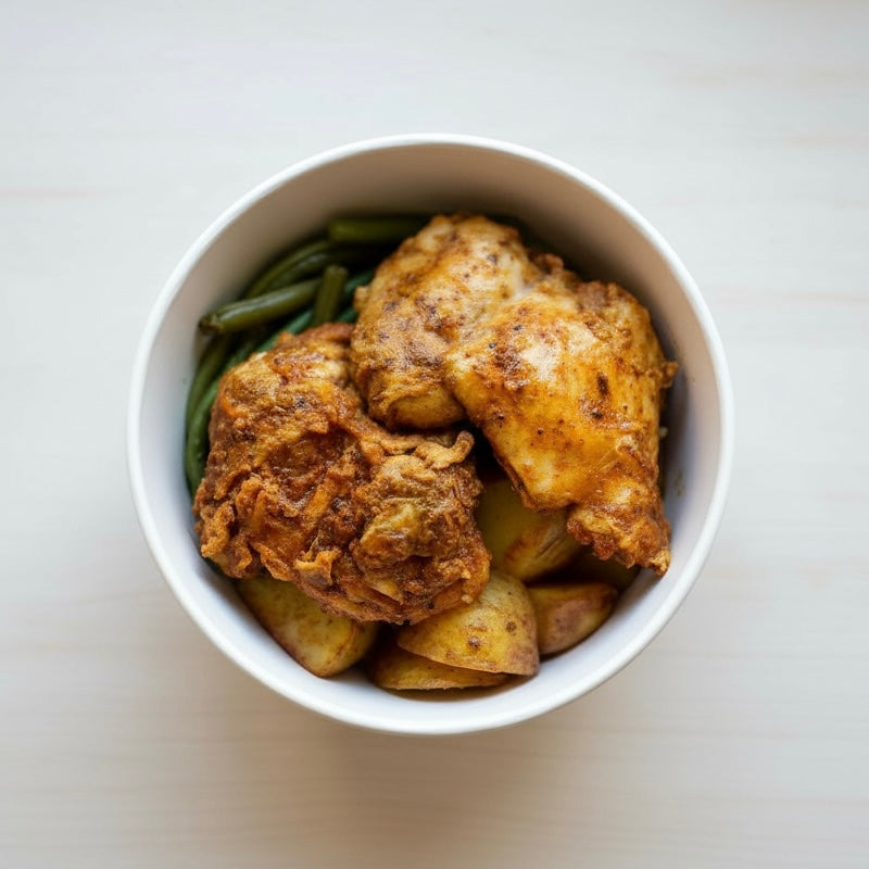 HAUT DE CUISSE DE POULET RÔTI AU PAPRIKA – POMME DE TERRE – HARICOTS VERTS