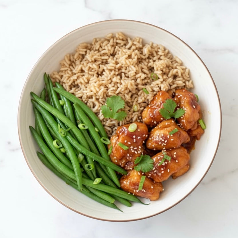 POULET TERIYAKI – RIZ THAÏ COMPLET – HARICOTS VERTS