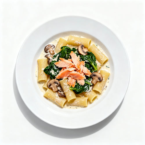 SAUMON FUME EPINARDS CHAMPIGNONS - TORTIGLIONI