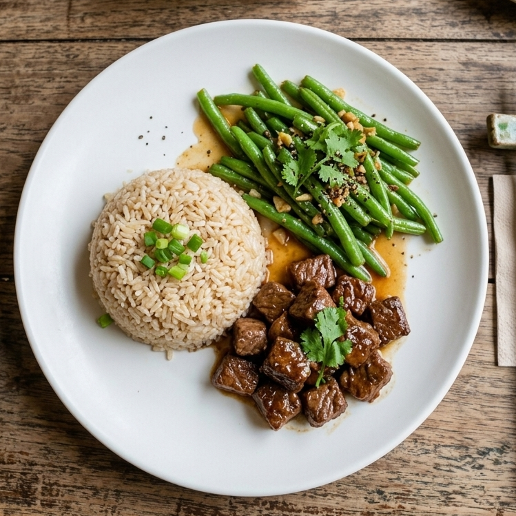 BŒUF LOK LAK - RIZ THAI COMPLET - HARICOTS VERTS